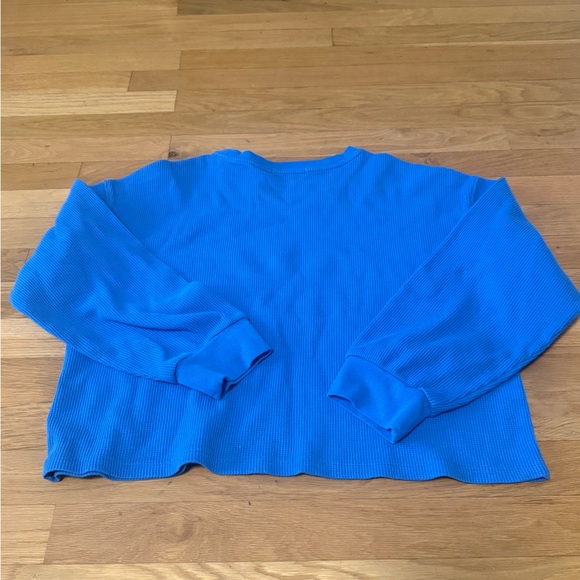 Women's WEAR by Erin Andrews Blue Los Angeles Chargers Waffle Knit Long Sleeve - Picture 7 of 7